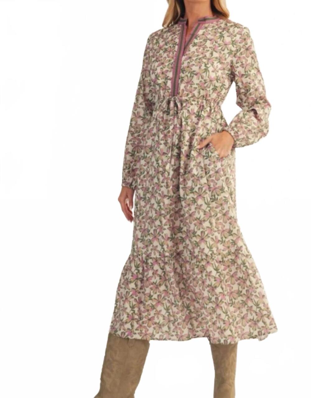 NEW JODIFL tiered floral midi dress in beige